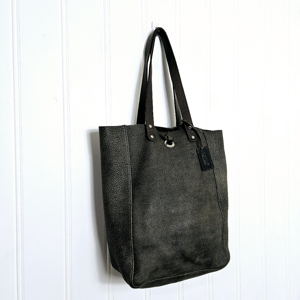 KIKO Leather Tote OS Cross Creek Pebbled Raw Edge Shoulder Bag Pouch Mocha Brown